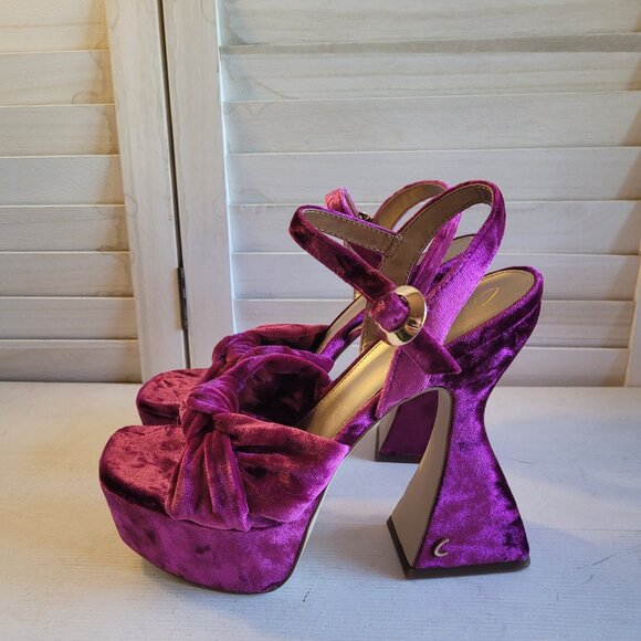 $59 NWT (7.5, 8 & 9.5) Sam Edelman Magenta Velvet Platform Sandal - Picture 7 of 7